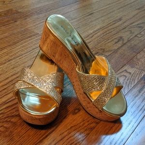 Marc Fisher Cross Band Cork Wedge Sandal EUC